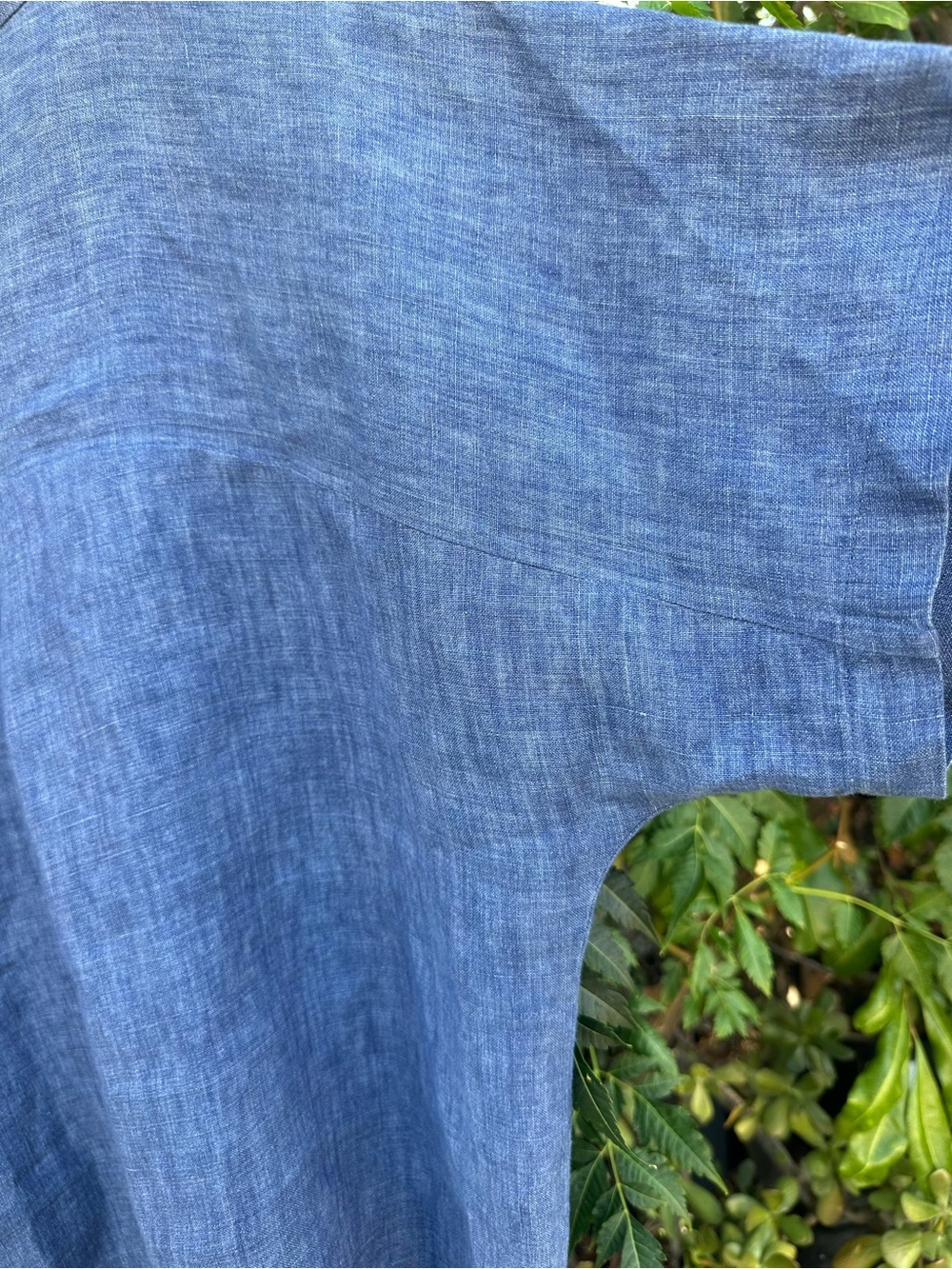 Eileen Fisher Blue Blueberry Organic Linen Short-Sleeve Button-Front Top - Picture 4 of 5